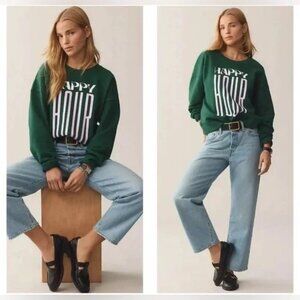 Maeve X Jordan Nickson "Happy Hour" 100% Cotton Graphic Sweatshirt Size Large